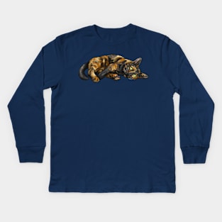 Cute Tortoiseshell Cat Kids Long Sleeve T-Shirt